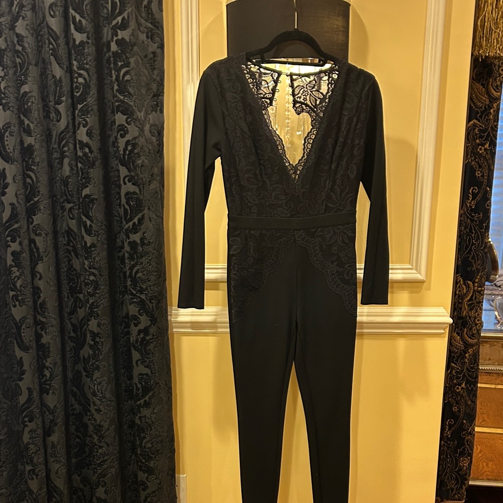bebe Black Lace Detail Jumpsuit